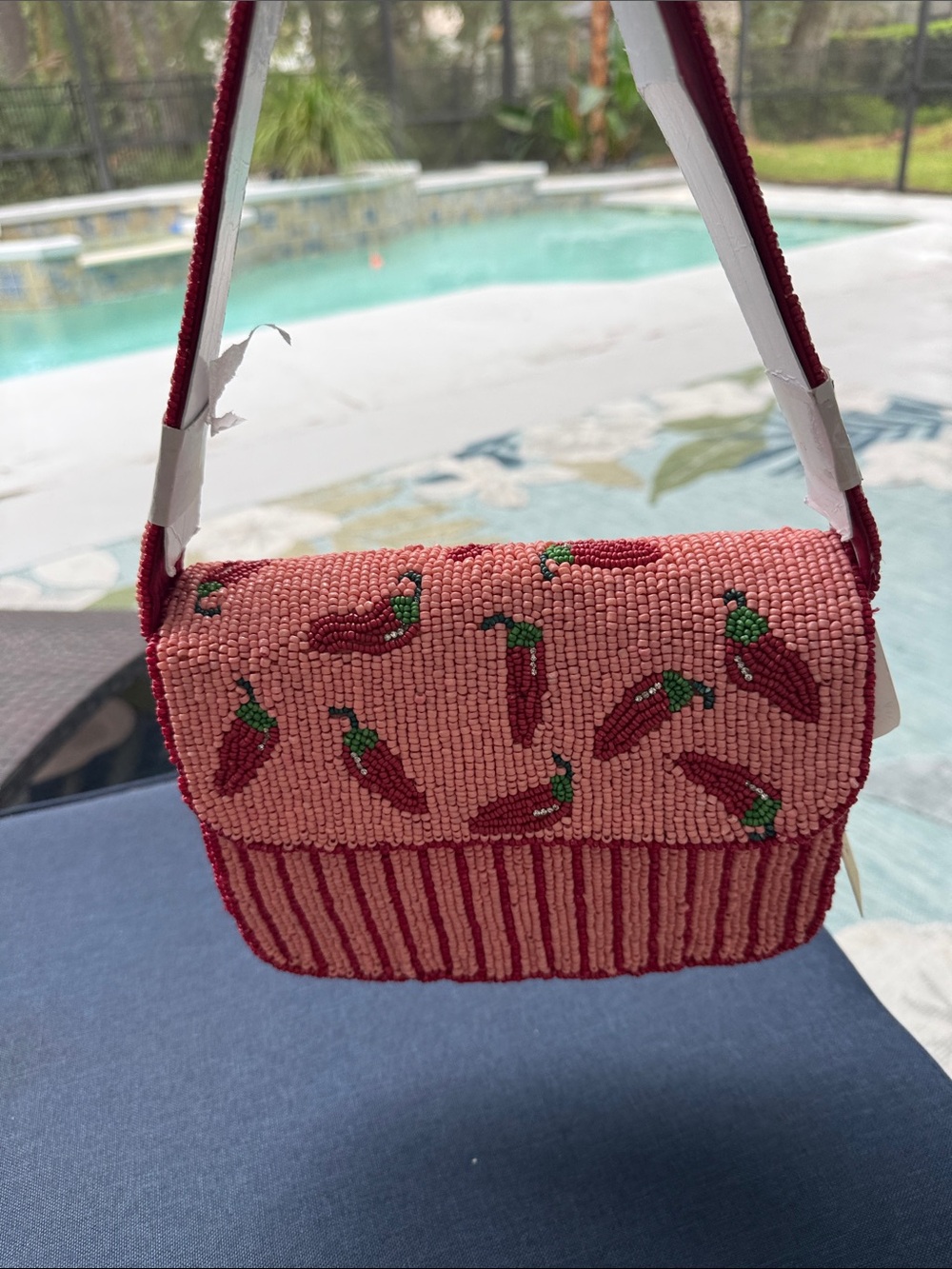 Beaded Pink Chili Pepper Shoulder Bag